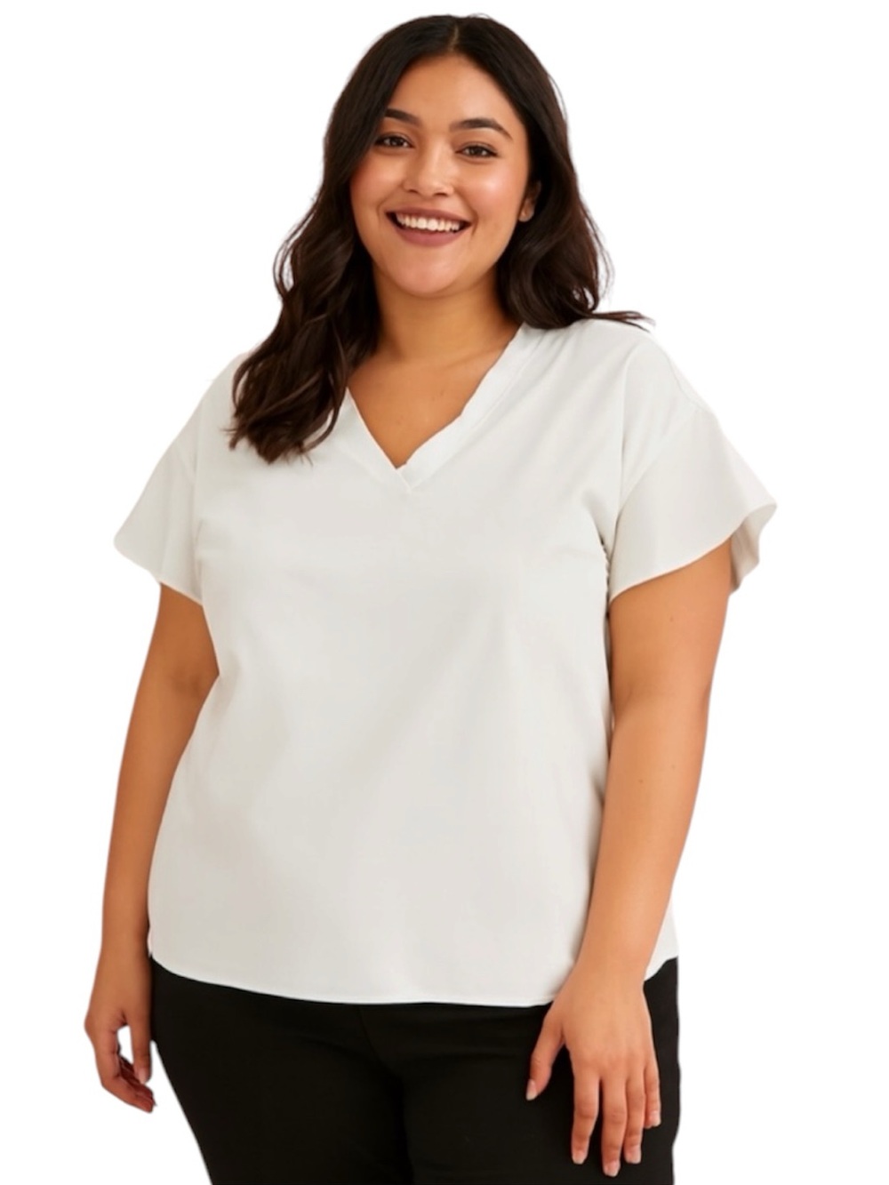 5/$25 NWOT Agnes Orinda White V-Neck Flutter Sleeve Blouse Size 3X